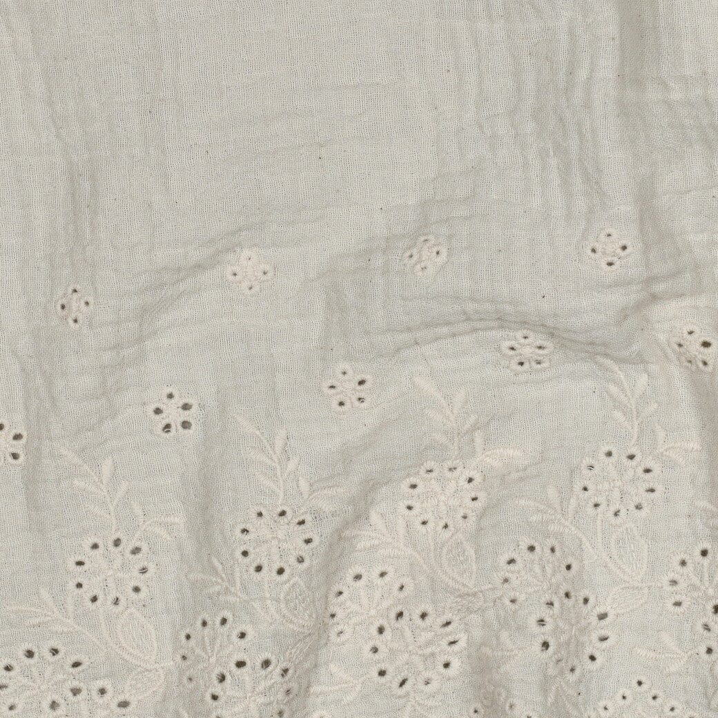 Musselin mit Lochstickerei und Bogenkante - Natur | Baumwolle Fadenwunsch 