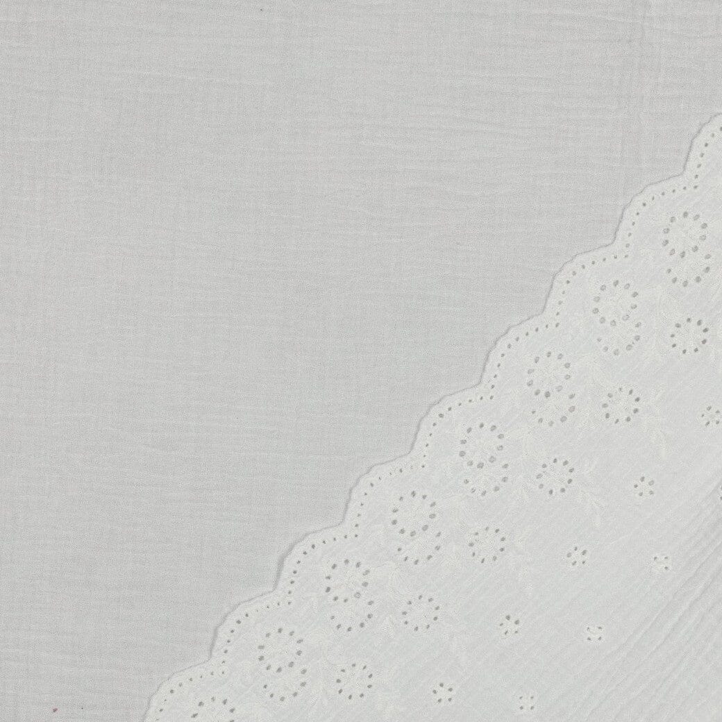 Musselin mit Lochstickerei und Bogenkante - Weiß | Baumwolle Fadenwunsch 