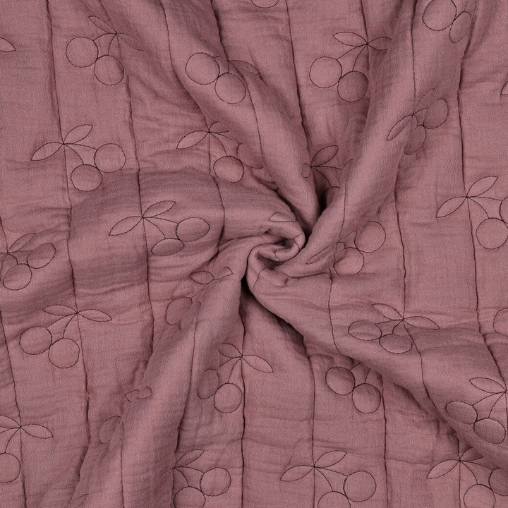 Steppstoff Musselin Kirschen Mauve Fadenwunsch 