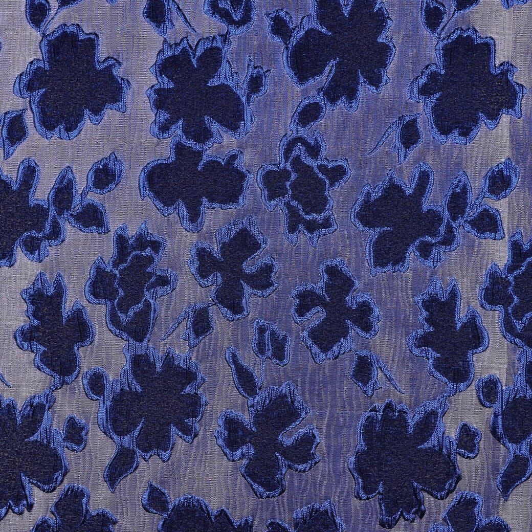 Jacquard Blumenstoff Blau – Gewebter Strukturstoff mit floralem Muster Poppy 