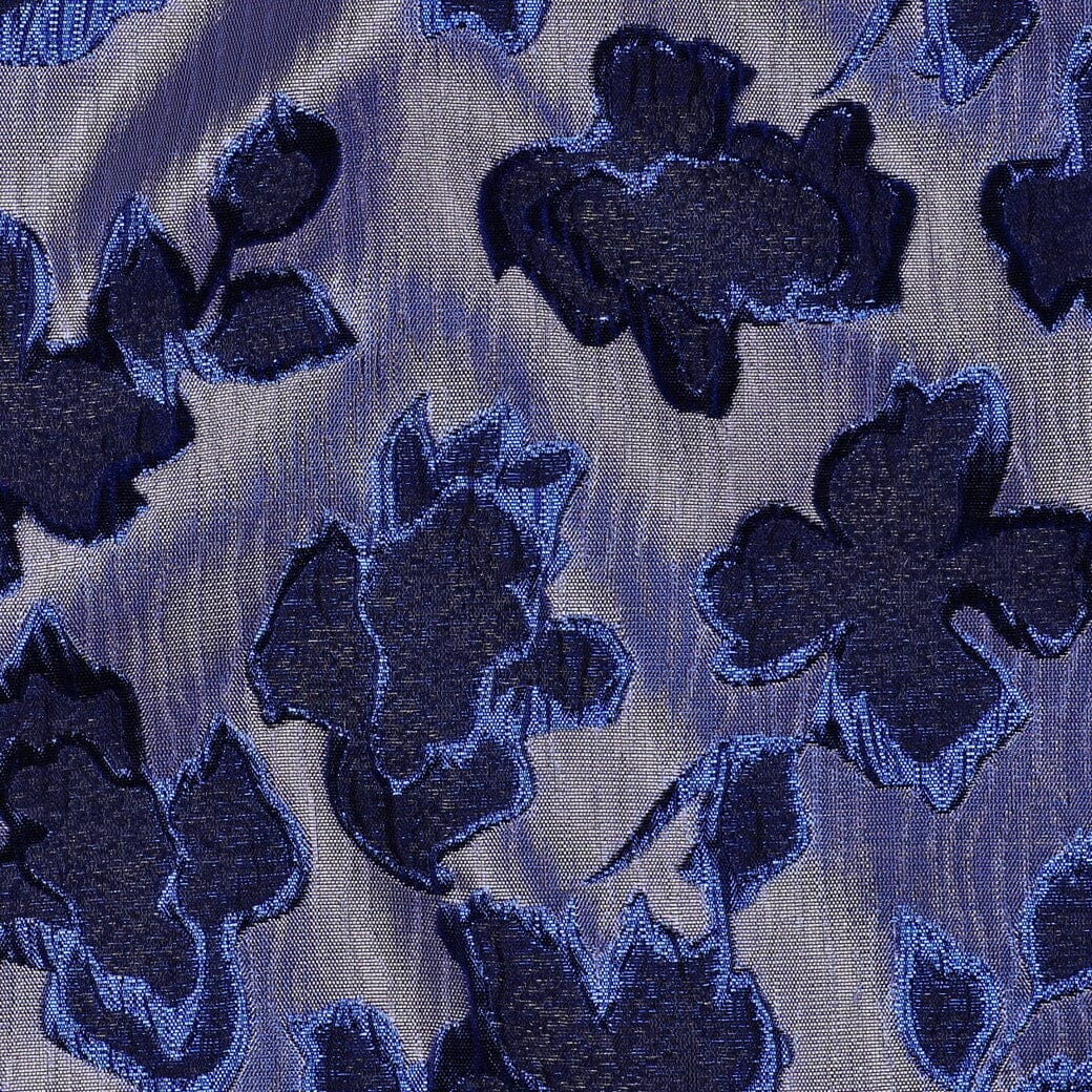 Jacquard Blumenstoff Blau – Gewebter Strukturstoff mit floralem Muster Poppy 