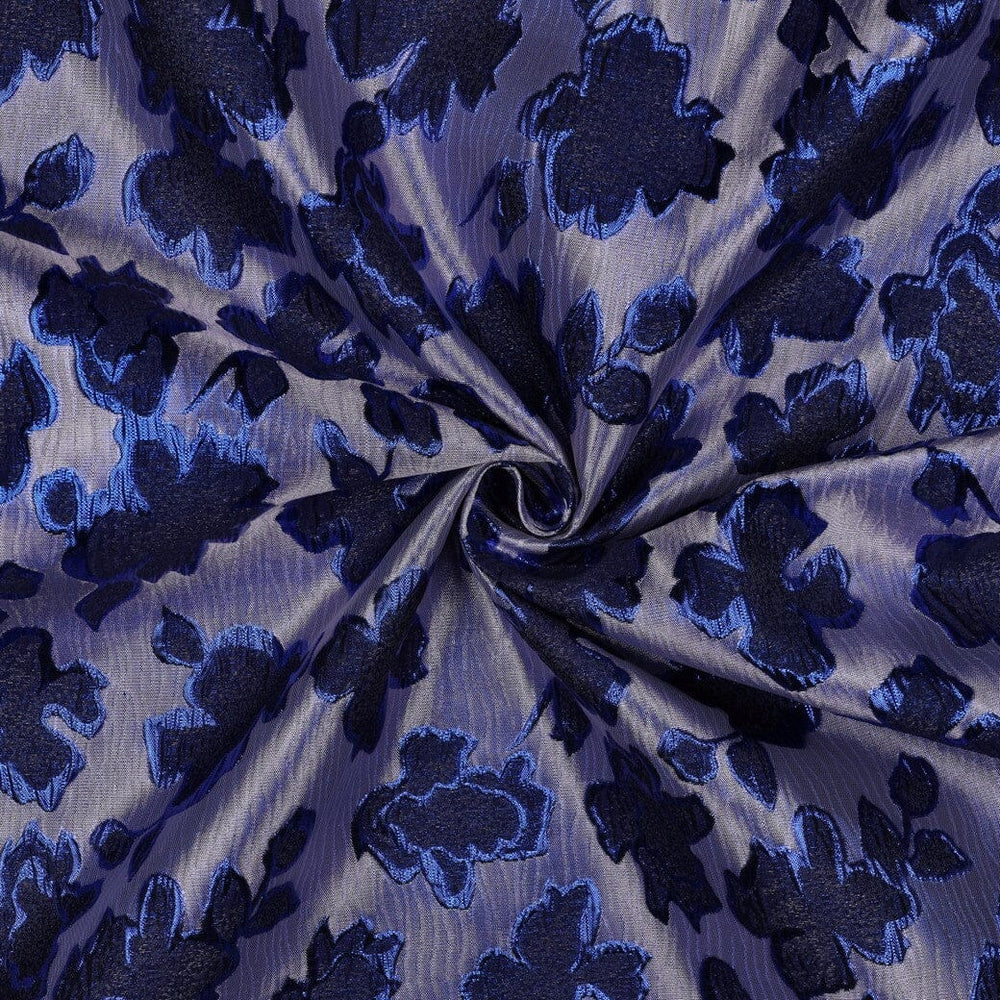 Jacquard Blumenstoff Blau – Gewebter Strukturstoff mit floralem Muster Poppy 