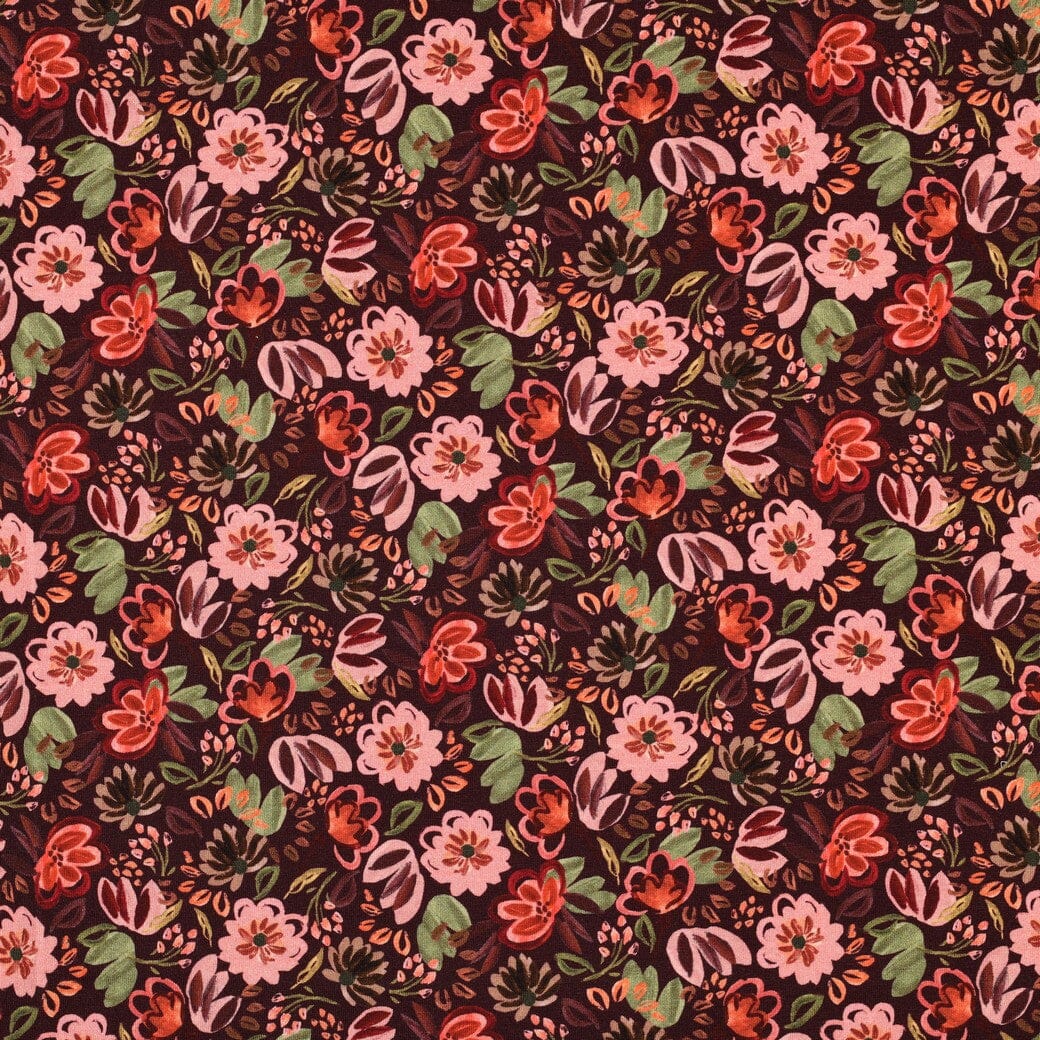 Jersey Blumenwiese Bordeaux – Romantischer Blumenjersey Poppy 