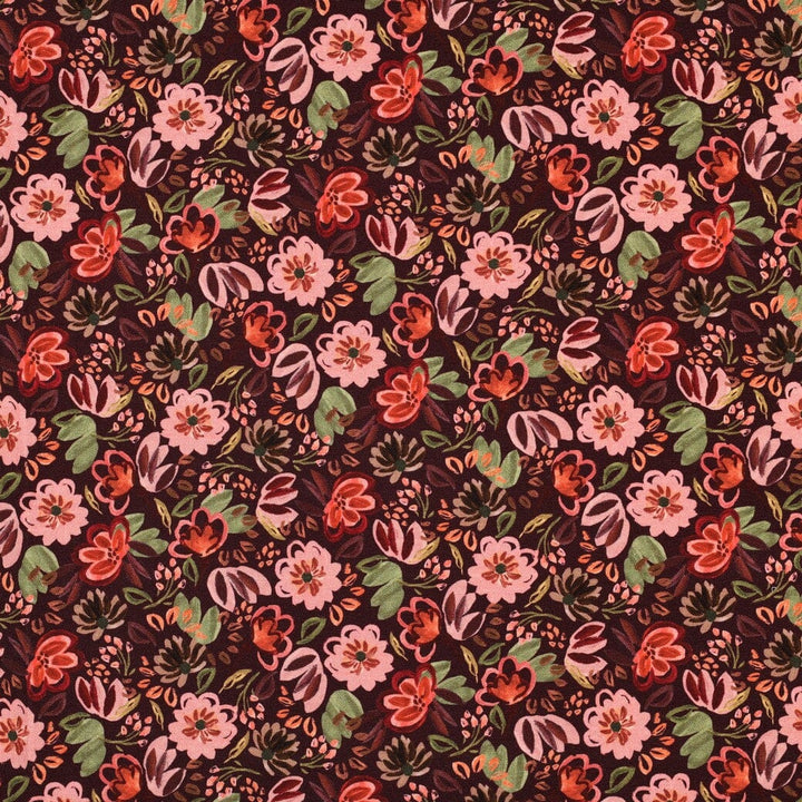Jersey Blumenwiese Bordeaux – Romantischer Blumenjersey Poppy 
