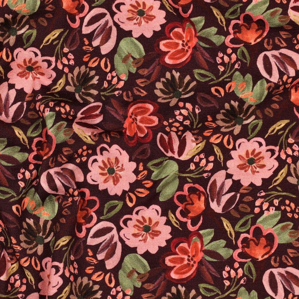 Jersey Blumenwiese Bordeaux – Romantischer Blumenjersey Poppy 