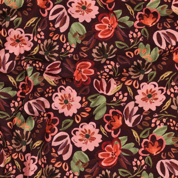 Jersey Blumenwiese Bordeaux – Romantischer Blumenjersey Poppy 