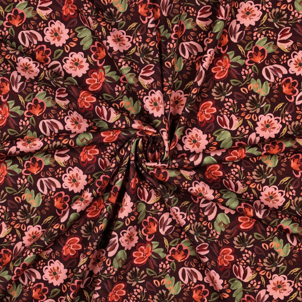 Jersey Blumenwiese Bordeaux – Romantischer Blumenjersey Poppy 
