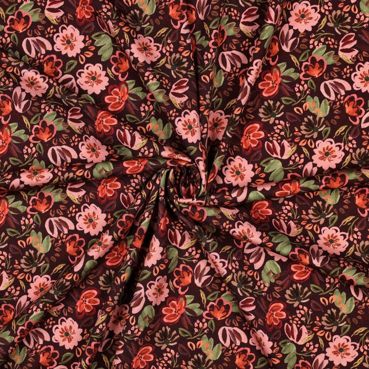 Jersey Blumenwiese Bordeaux – Romantischer Blumenjersey Poppy 