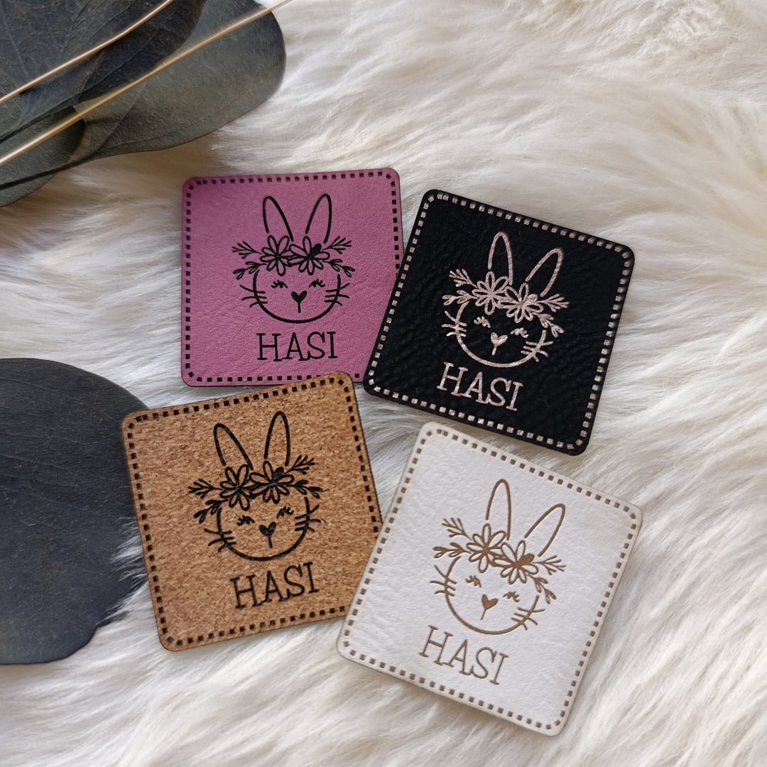 Lederlabel „Hasi“ Fadenwunsch 