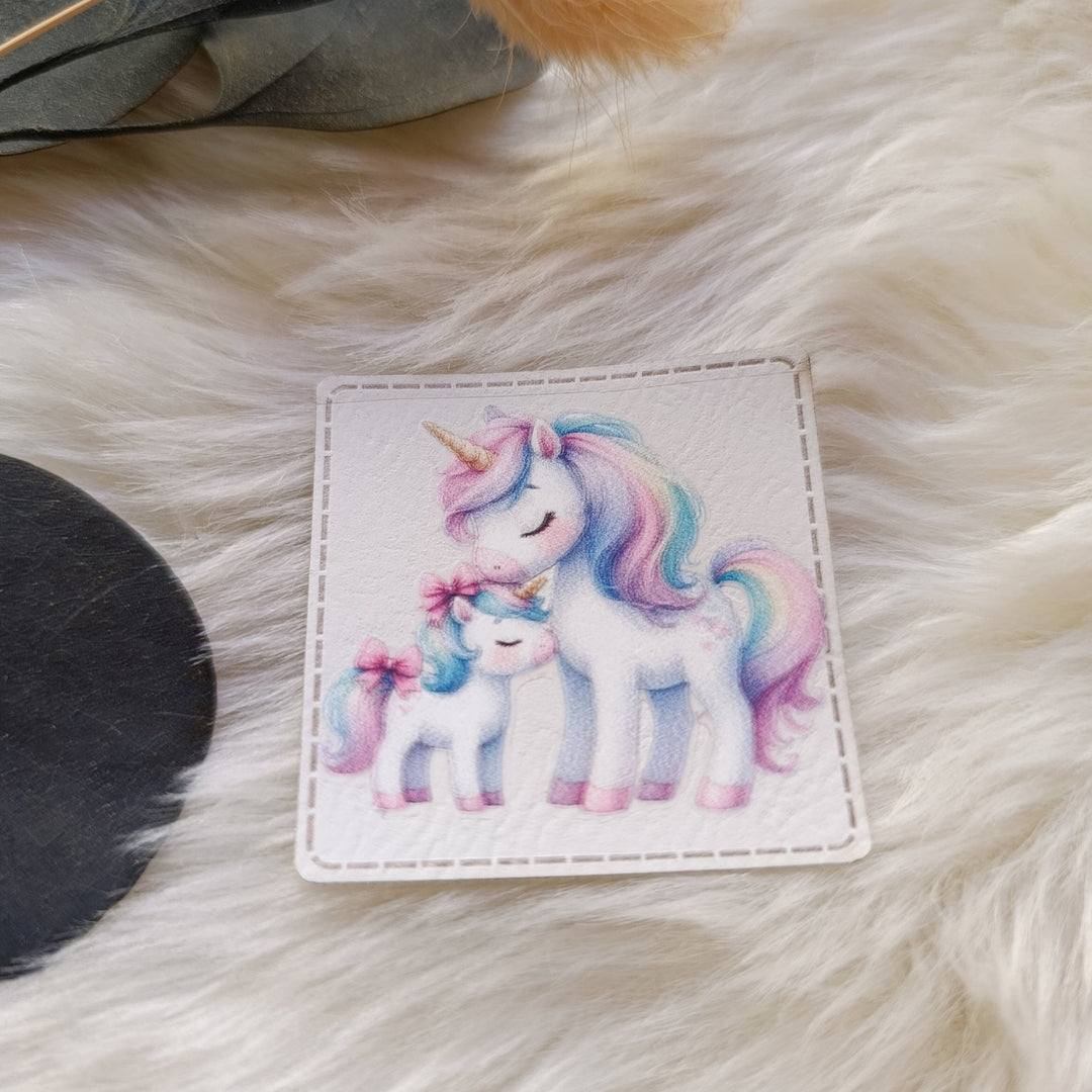 Lederlabel bedruckt „Unicorn-Family“ Fadenwunsch 