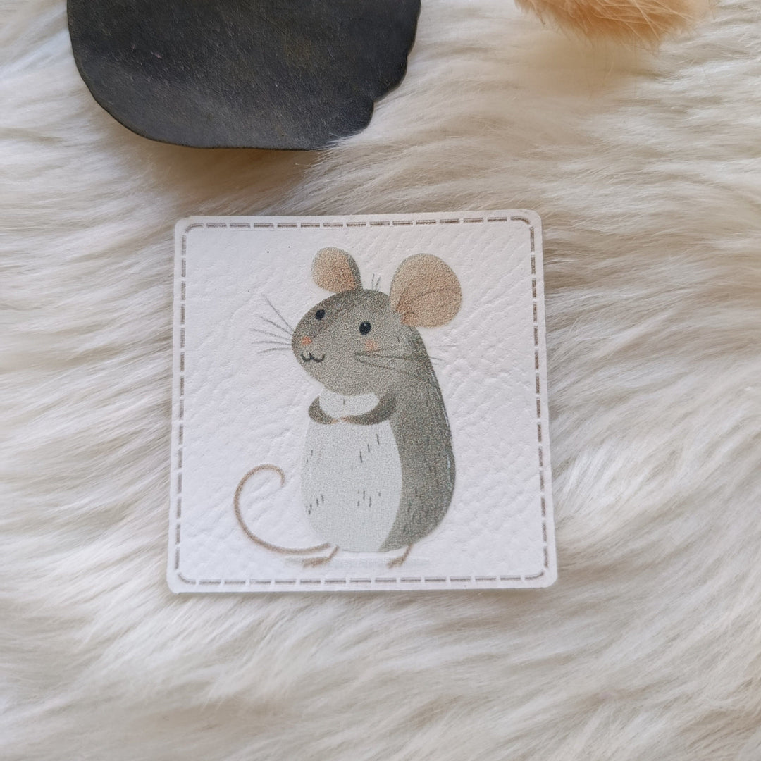 Lederlabel bedruckt „Maus“ Fadenwunsch 