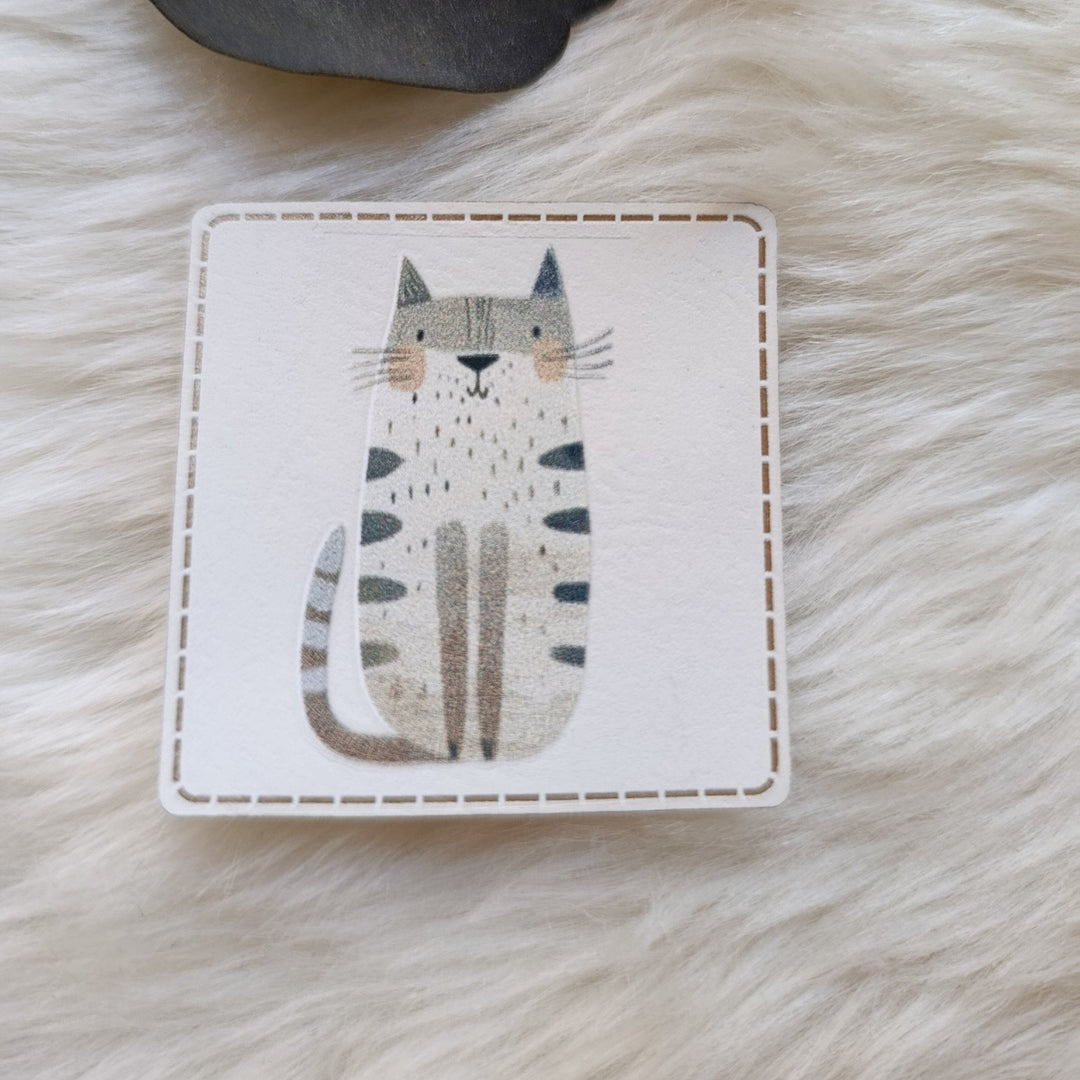 Lederlabel bedruckt „Katze“ Fadenwunsch 
