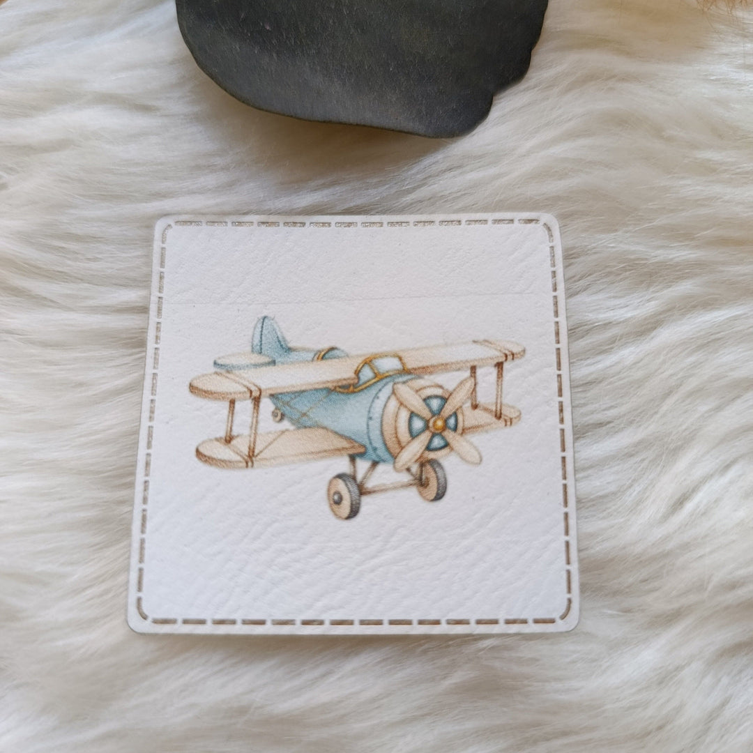 Lederlabel bedruckt „Vintage Flugzeug“ Fadenwunsch 
