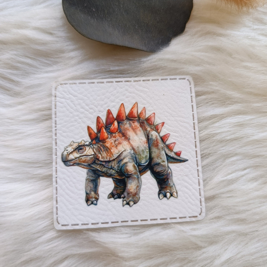 Lederlabel bedruckt „Stegosaurus“ Fadenwunsch 