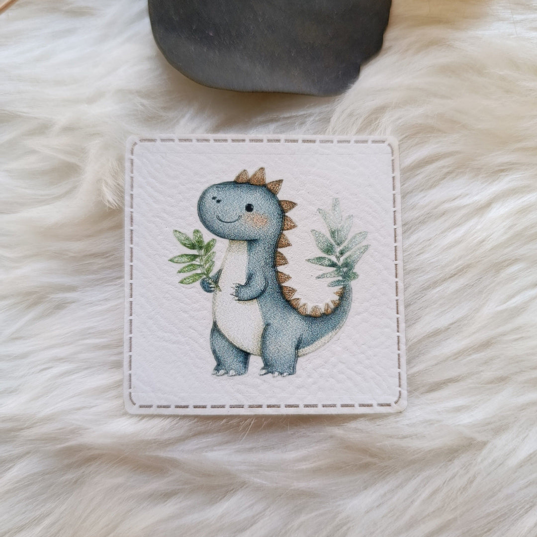 Lederlabel bedruckt „Plants dinosaur“ Fadenwunsch 
