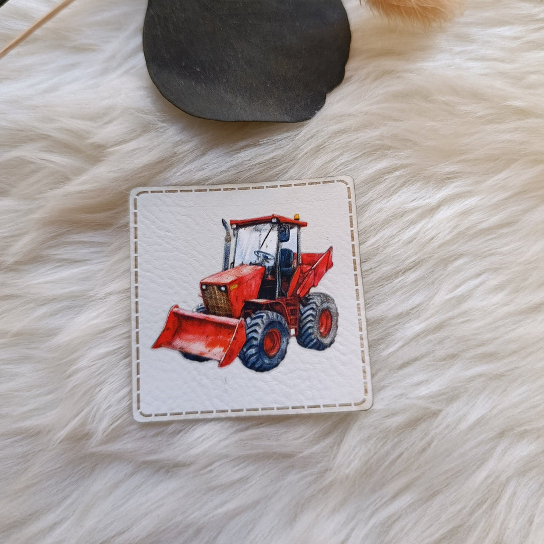 Lederlabel bedruckt „Feldheld Trecker rot“ Fadenwunsch 