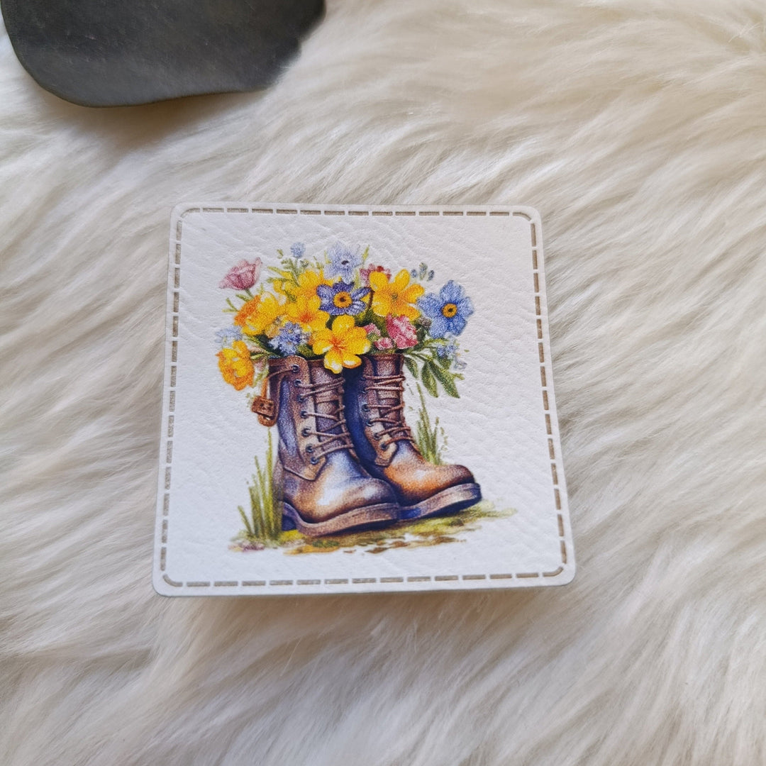 Lederlabel bedruckt „Spring boots“ Fadenwunsch 