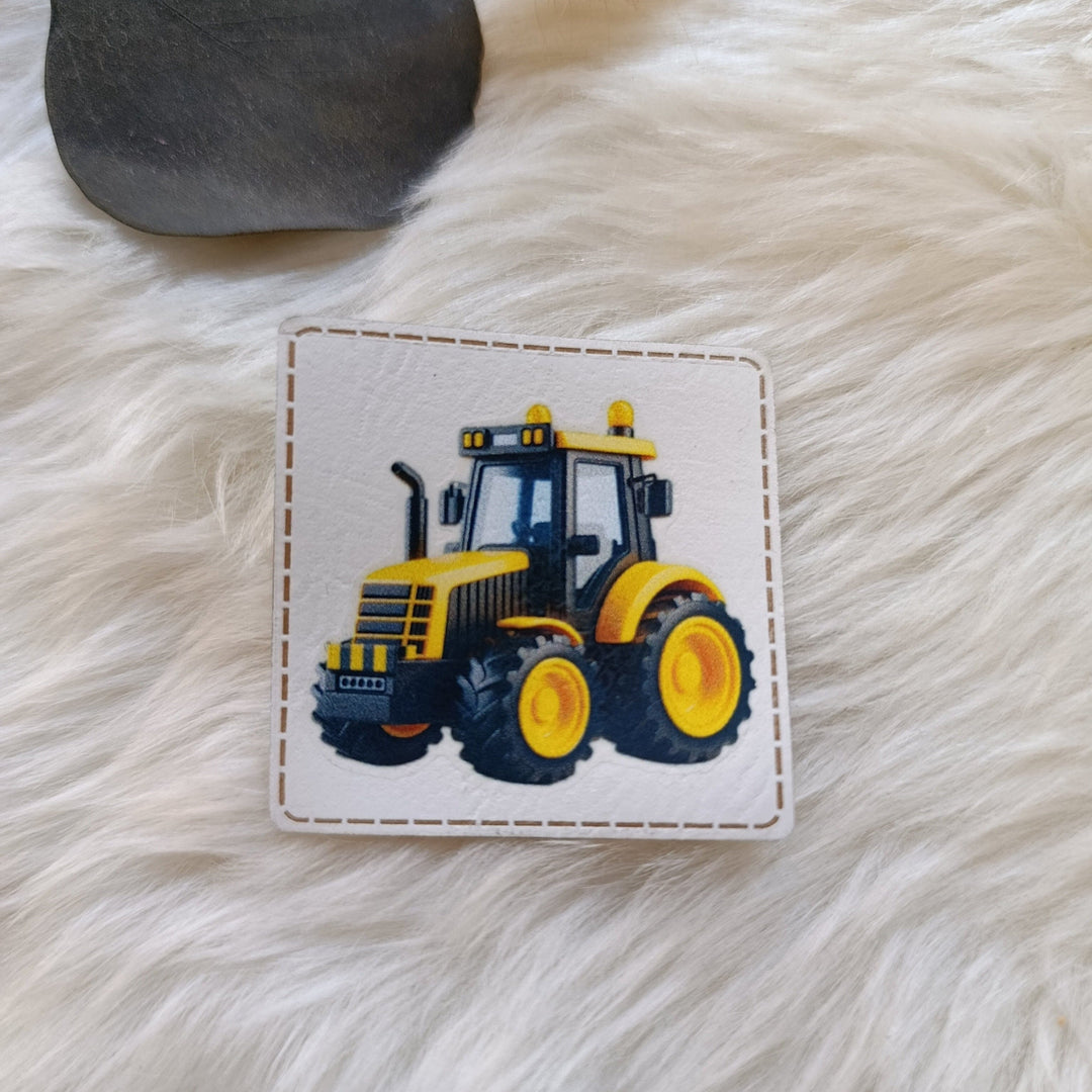Lederlabel bedruckt „Feldheld-Trecker gelb“ Fadenwunsch 