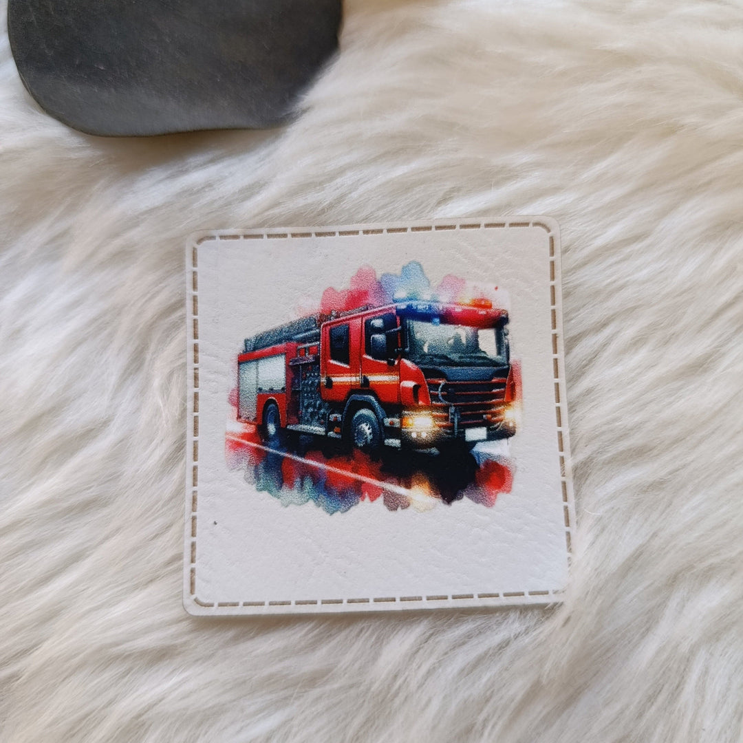 Lederlabel bedruckt „Fire-Truck“ Fadenwunsch 