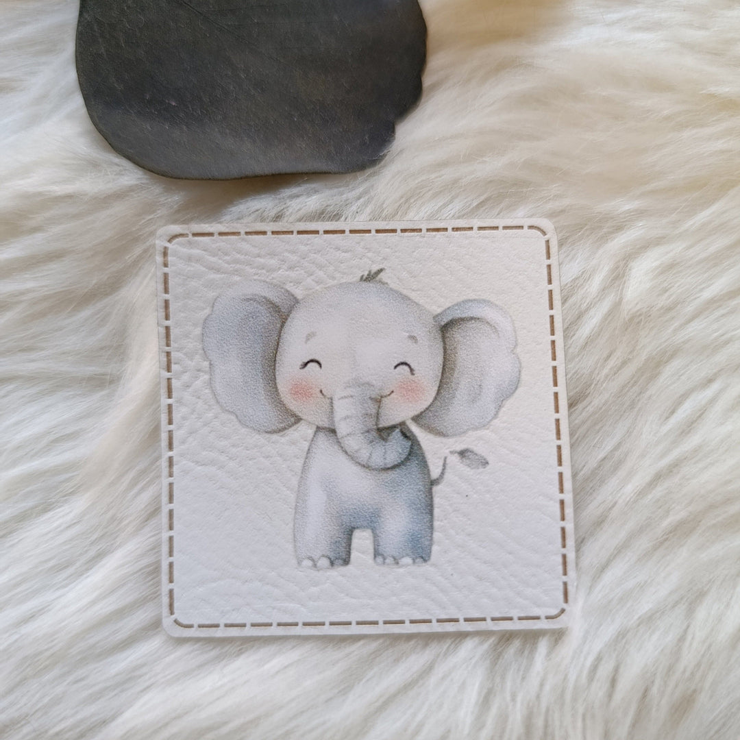 Lederlabel bedruckt „Elefant“ Fadenwunsch 