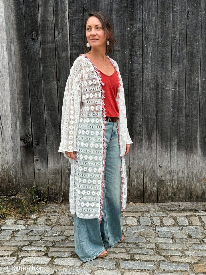 „Boho Lace“ Naturweiß – Häkelspitze im Boho-Stil Fadenwunsch 