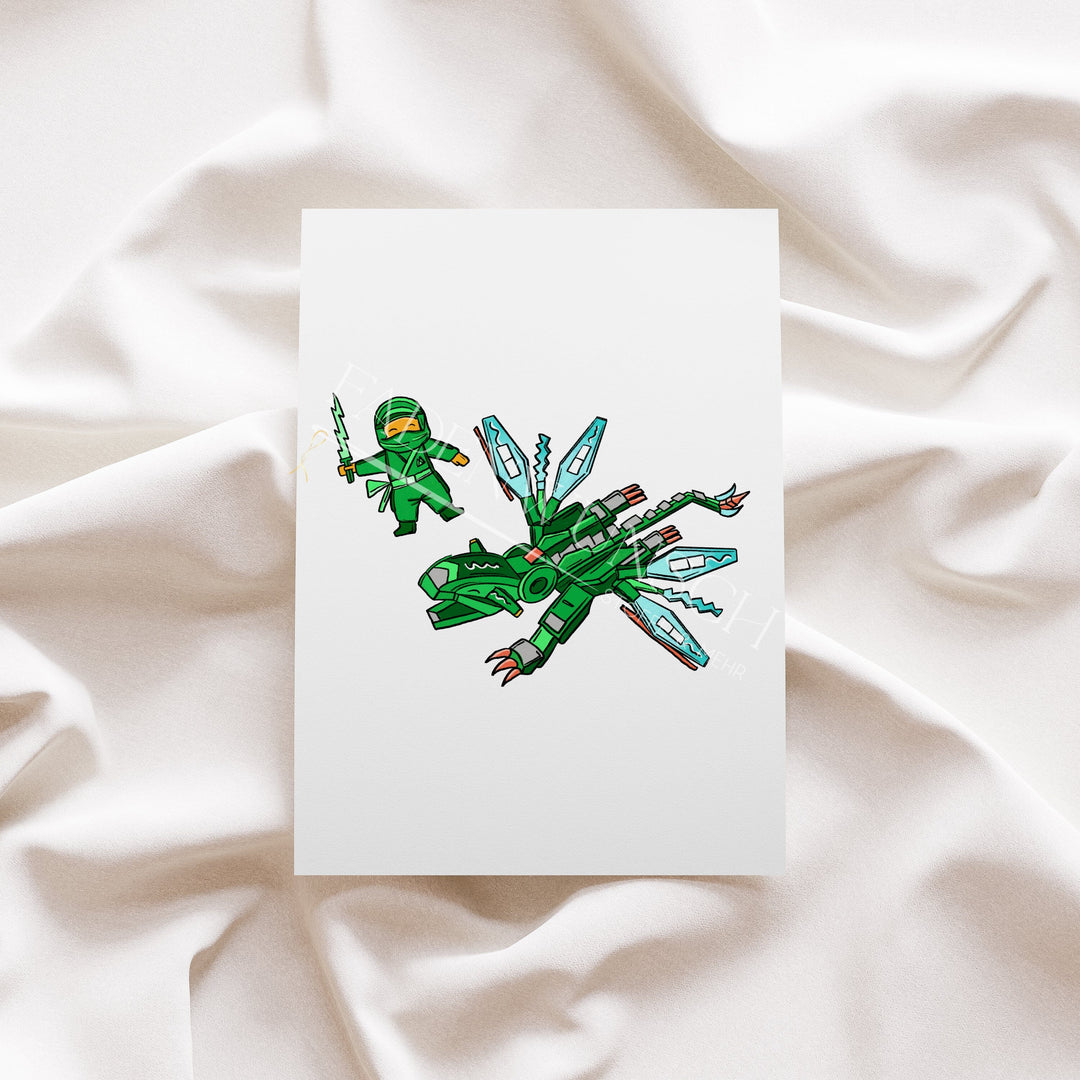 Vorbestellung | Bügelbild "Ninjadrache Mint 1" fadenwunsch 