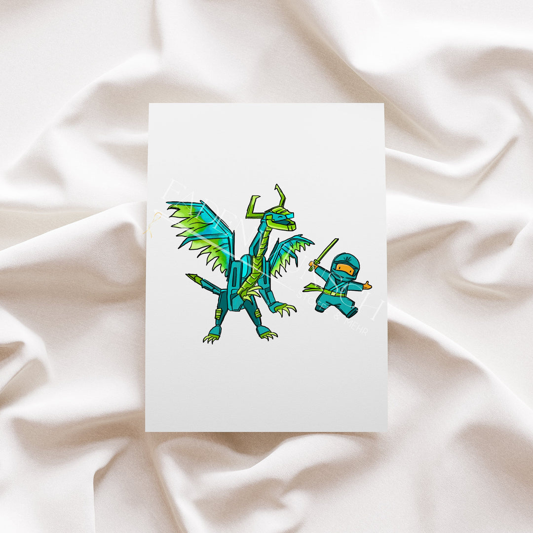 Vorbestellung | Bügelbild "Ninjadrache Mint 2" fadenwunsch 
