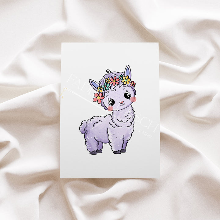 Vorbestellung | Bügelbild "Bloomy Alpaka Flieder Flower" fadenwunsch 