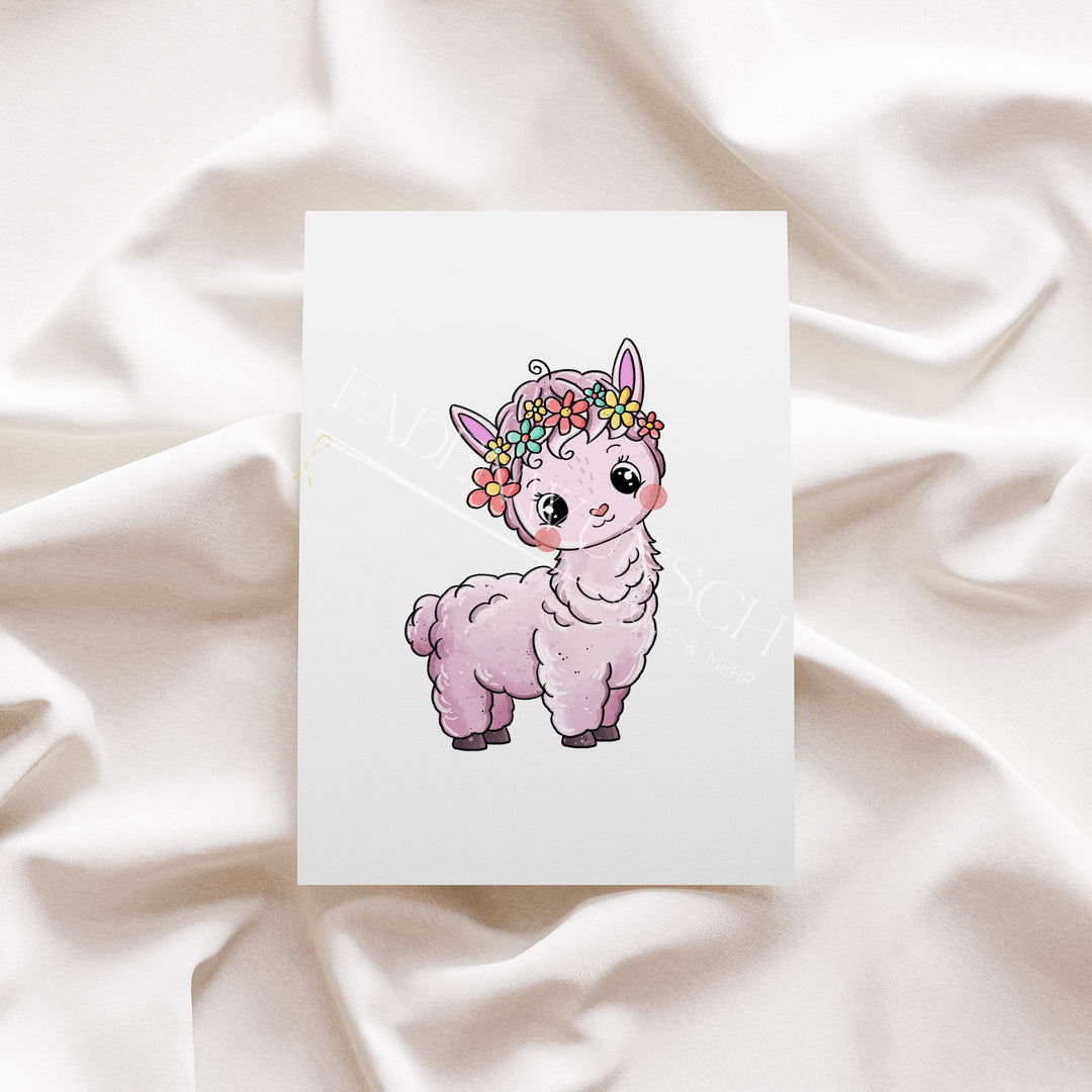 Vorbestellung | Bügelbild "Bloomy Alpaka Rosa Flower" fadenwunsch 