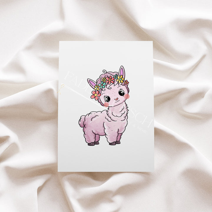 Vorbestellung | Bügelbild "Bloomy Alpaka Rosa Flower" fadenwunsch 