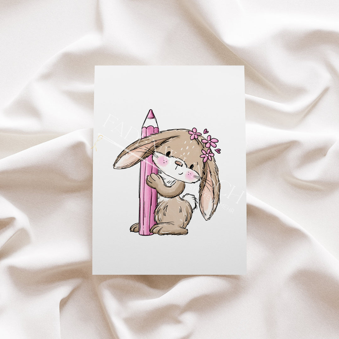 Vorbestellung | Bügelbild "Schulhase Rosa" fadenwunsch 