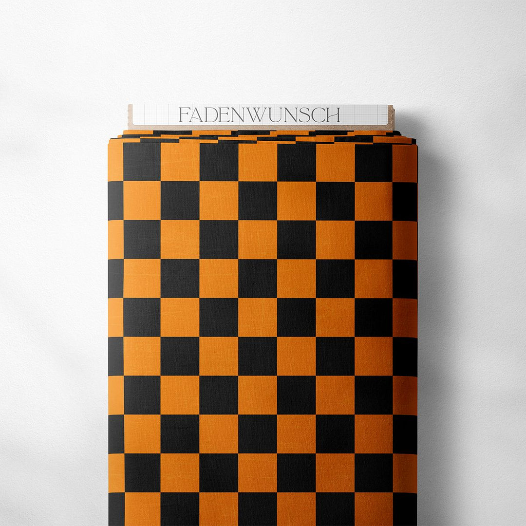 Vorbestellung | French Terry "Schachbrettmuster - Orange Schwarz" | Halloween Stoffe 2025 (Kopie) fadenwunsch 