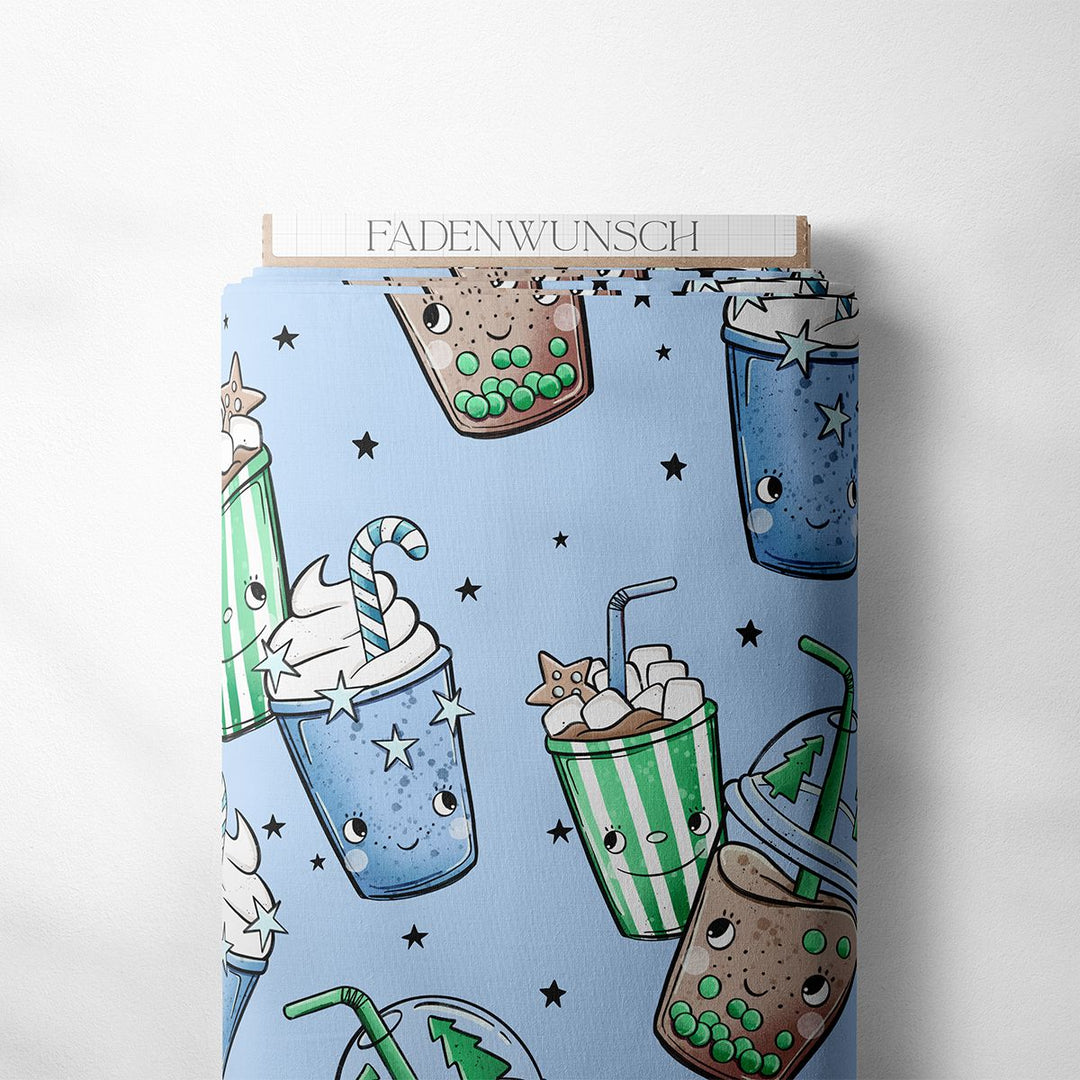 French Terry "Tea X-Mas - Blau" fadenwunsch 