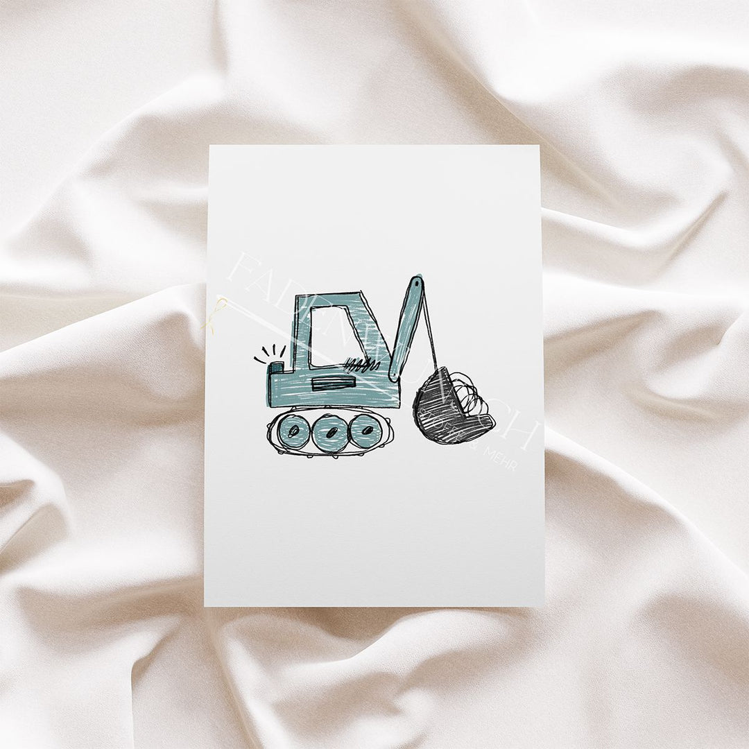 Vorbestellung | Bügelbild "Bagger Scratch - Bagger blau" fadenwunsch 