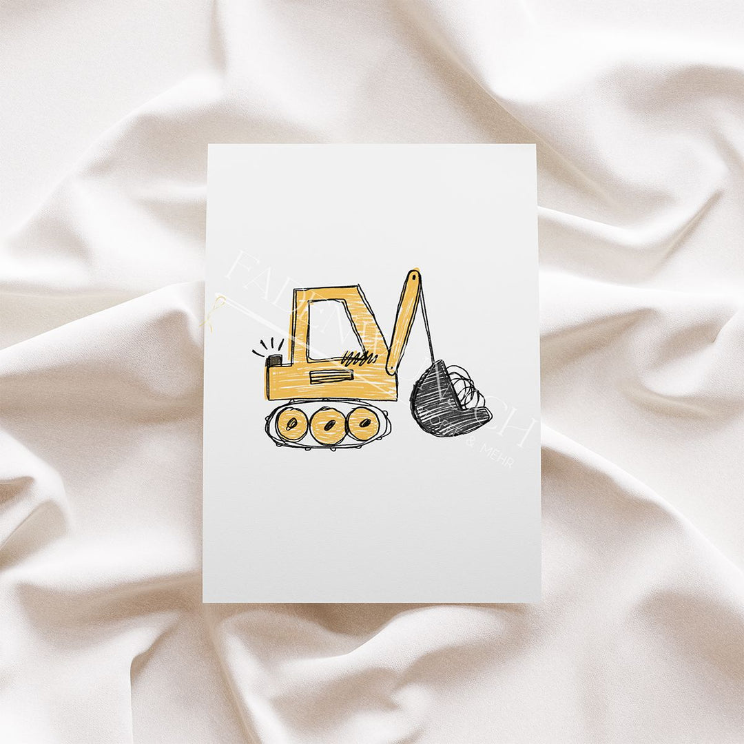 Vorbestellung | Bügelbild "Bagger Scratch - Bagger gelb" fadenwunsch 