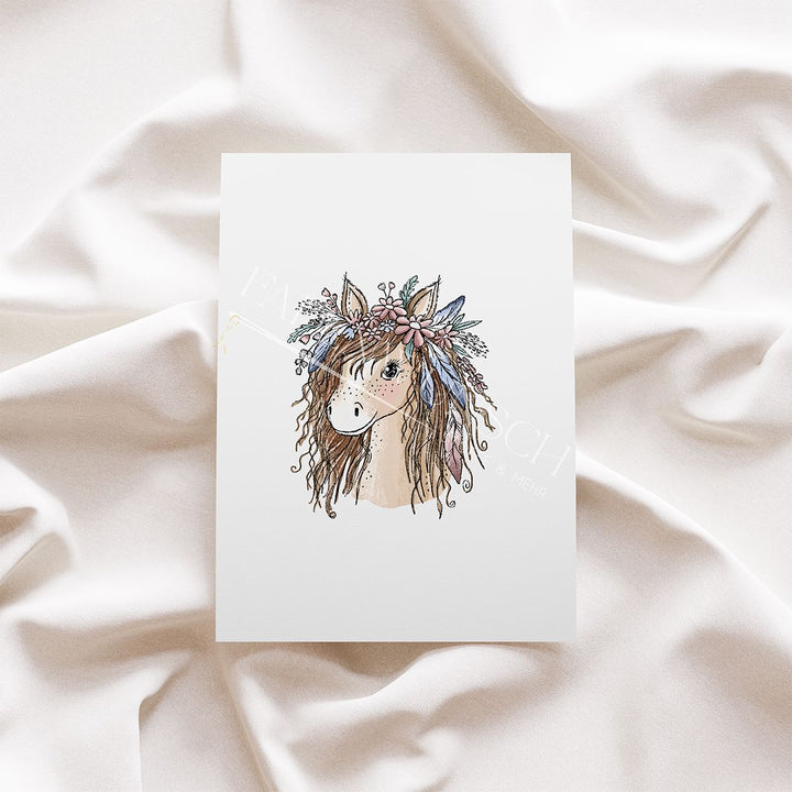 Vorbestellung | Bügelbild "Pferde Lady mit Federn" fadenwunsch 