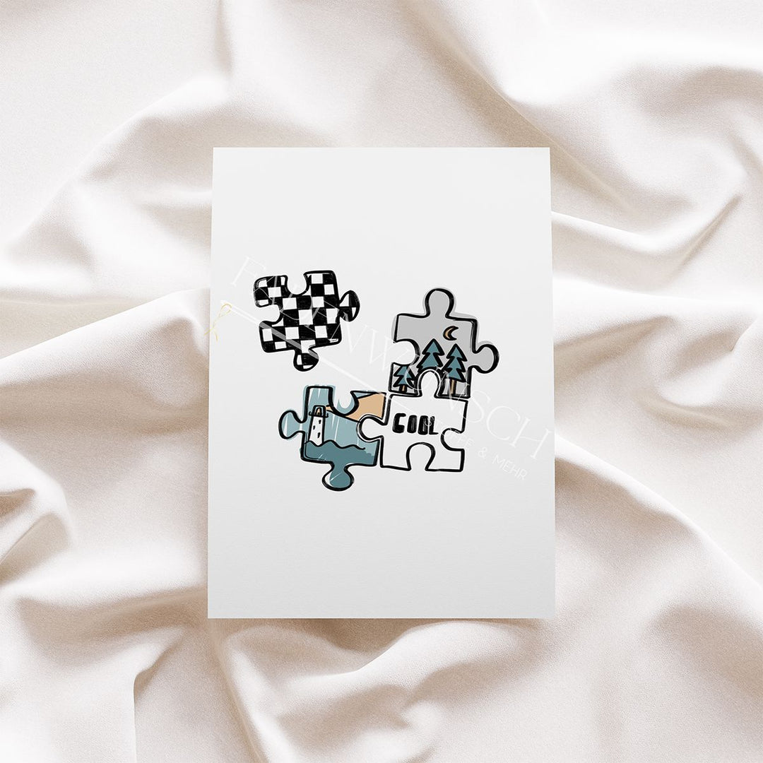 Vorbestellung | Bügelbild "Puzzle Leben - Mintgrau" fadenwunsch 