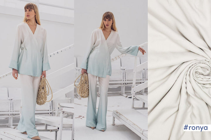 Lyocell Satin Print Ecru Mint Farbverlauf | Fibre Mood Fabrics 37 Fibre Mood 