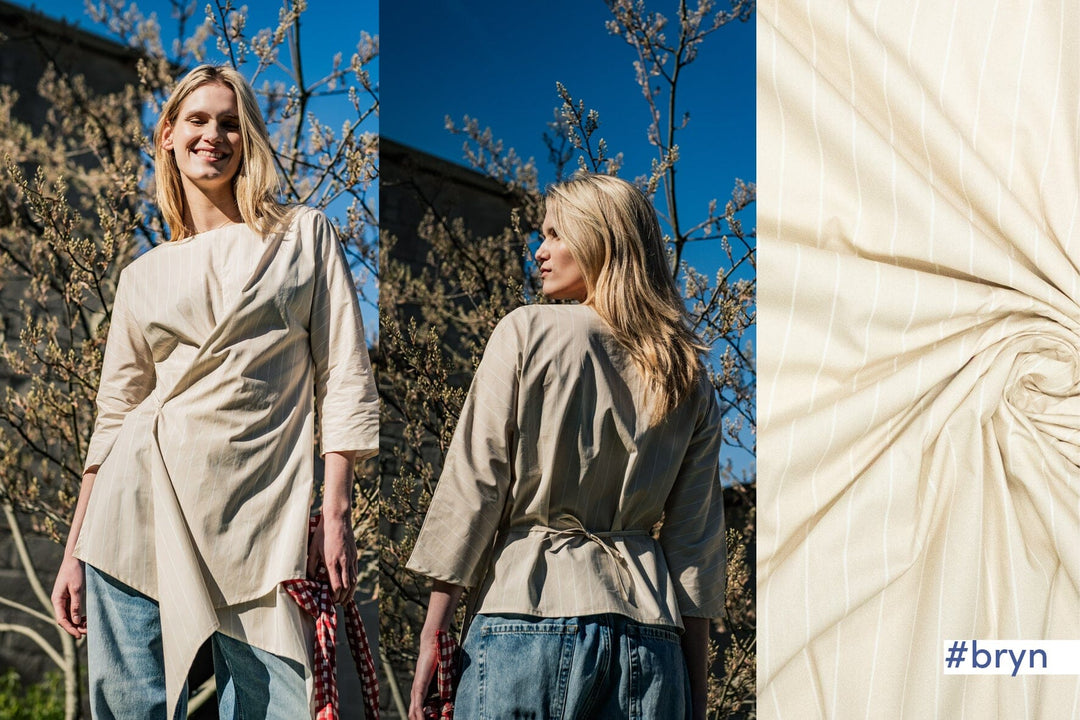 Popeline Streifen Sand Weiß | Fibre Mood Fabrics 38 Fibre Mood 
