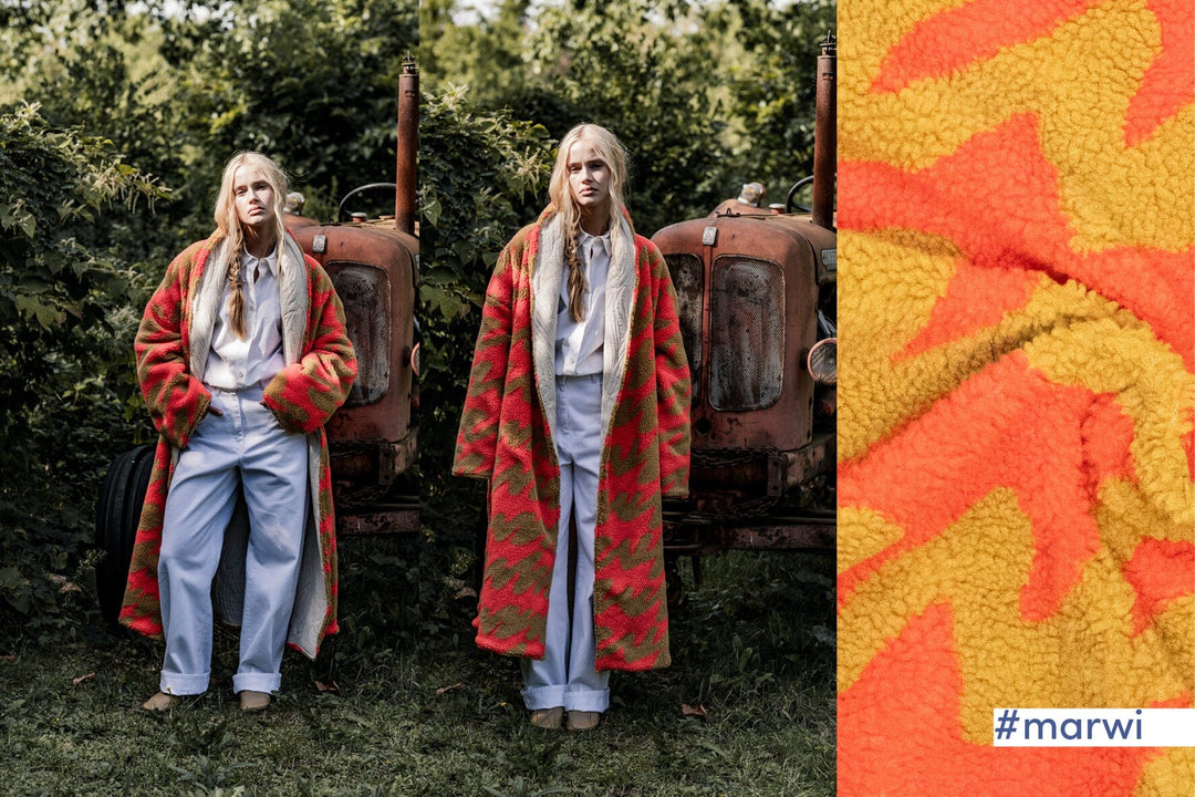 Flauschfeuer – Teddy-Jacquard in Korallrot & Senfgelb | Fibre Mood Special 5 Fibre Mood 