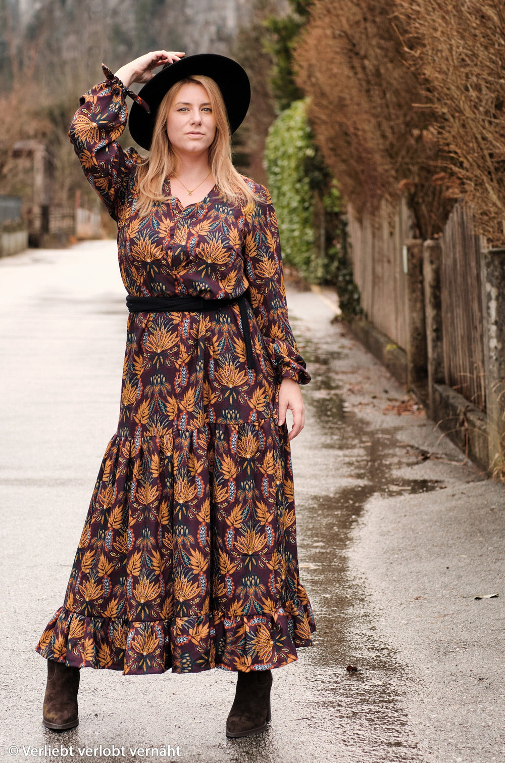 Popeline Indian Summer Ornament - Senf Fadenwunsch 