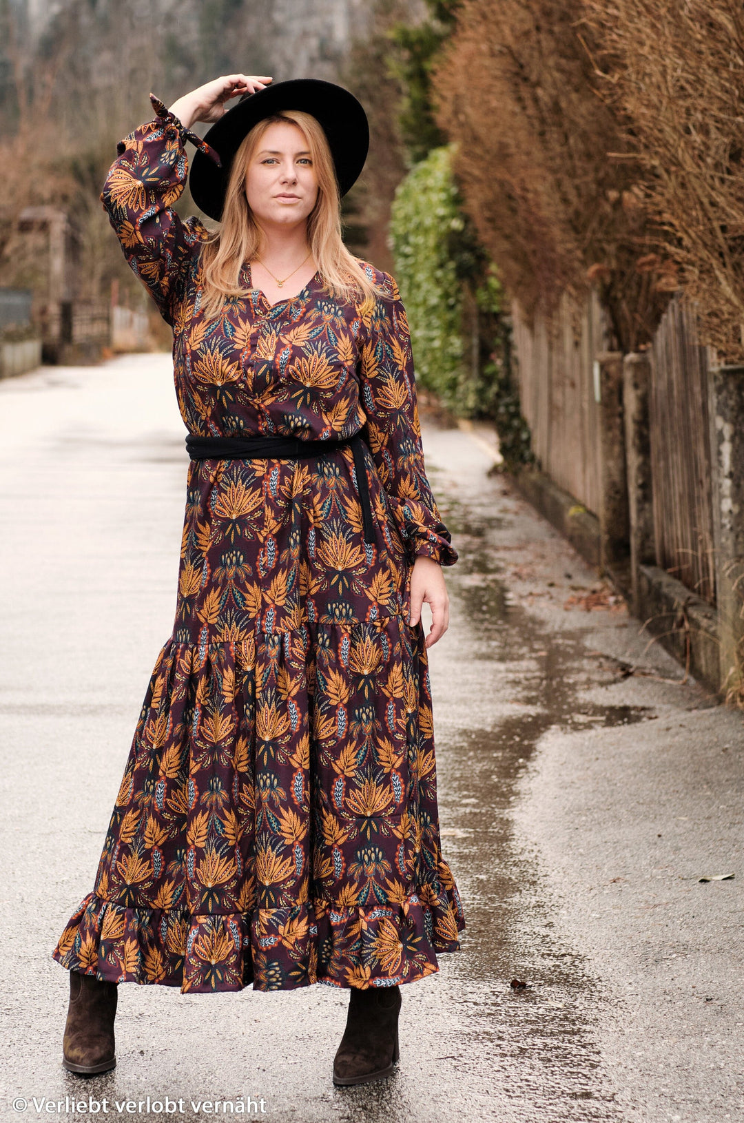 Popeline Indian Summer Ornament - Senf Fadenwunsch 