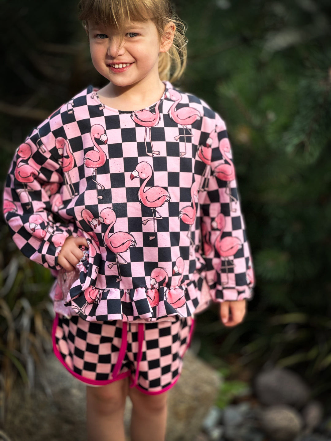 French Terry Checkerboard Rosa Schwarz fadenwunsch 