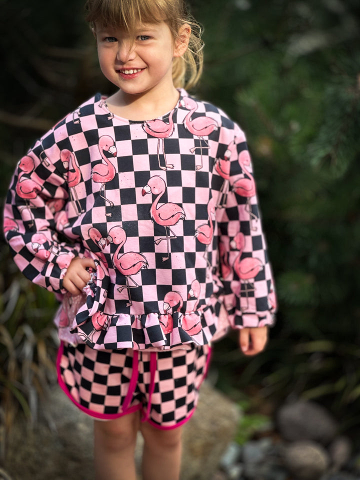 French Terry Checkerboard Rosa Schwarz fadenwunsch 