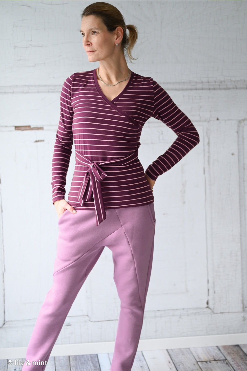 Jersey Streifen Bordeaux-Flieder | Herbst Winter 25 Fadenwunsch 