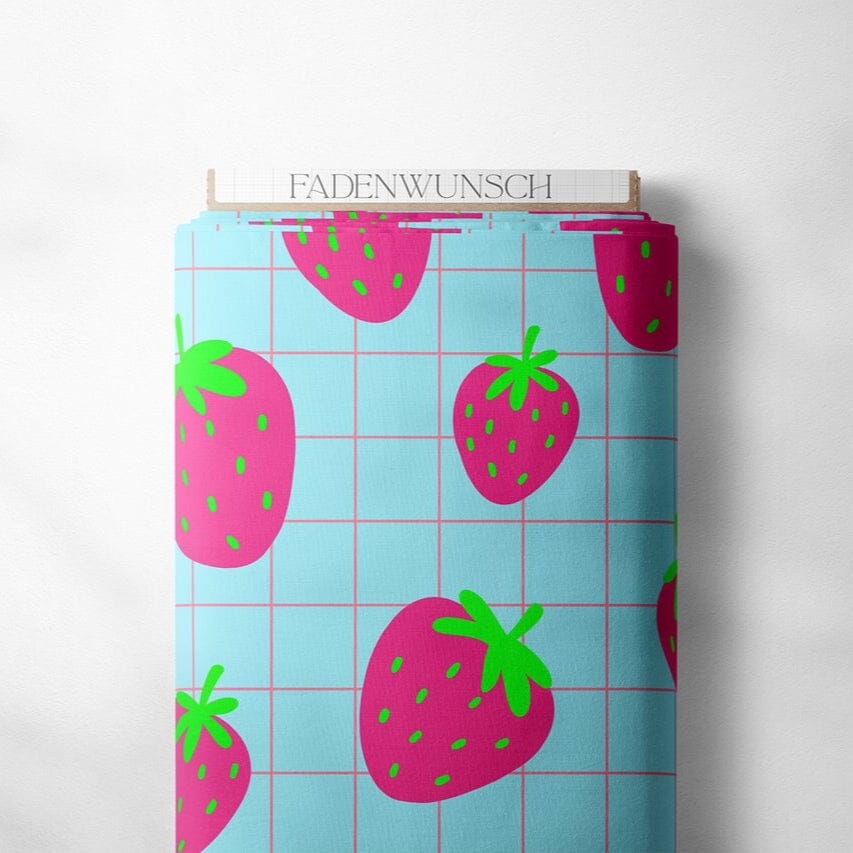 Jersey „Fruchtverliebt - ErdbeerNeon - Gitter" fadenwunsch 