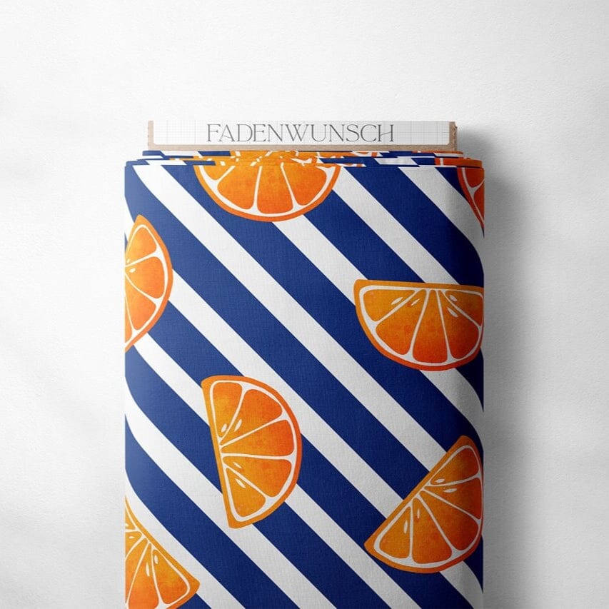 Jersey „Fruchtverliebt - Orangenglück Streifen Blau" fadenwunsch 