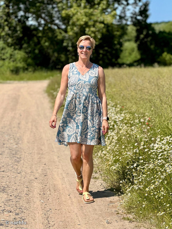 Musselin Paisley – Blau / Naturweiß Fadenwunsch 