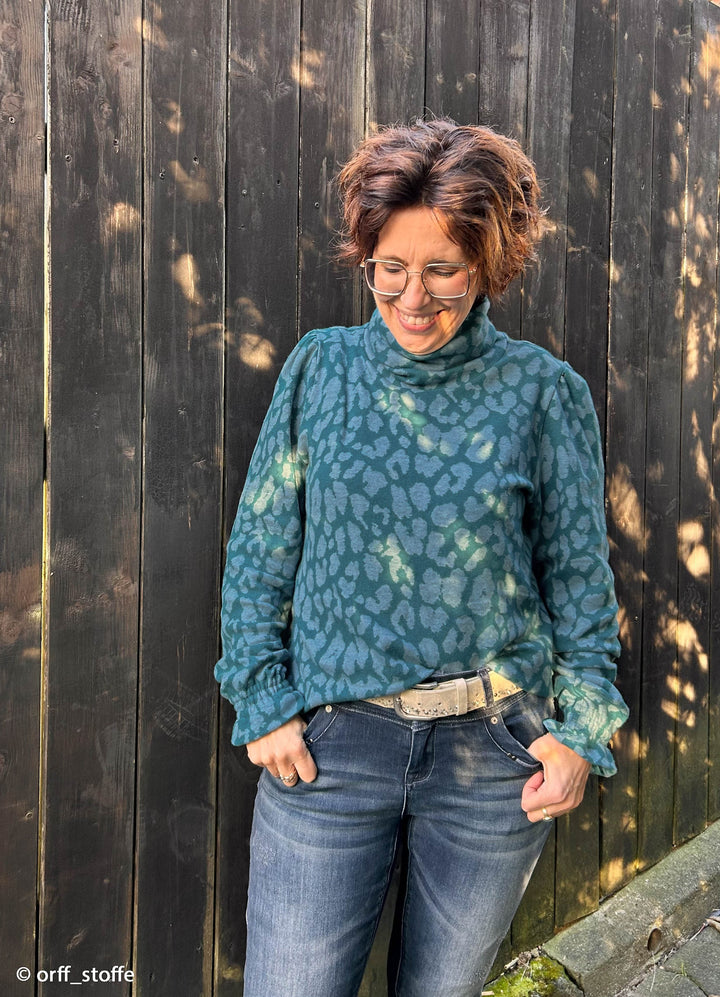 Jacquard-Jersey Emily | „Leo“ – Tiefseeblau/Petrol